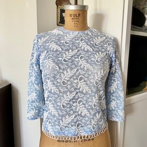 rare 1950s cropped baby blue beaded blouse